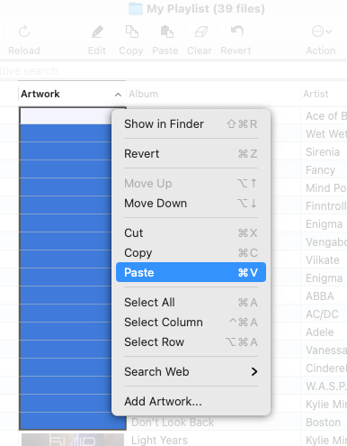 Copy and Paste Album Artwork in Tag Editor for Mac