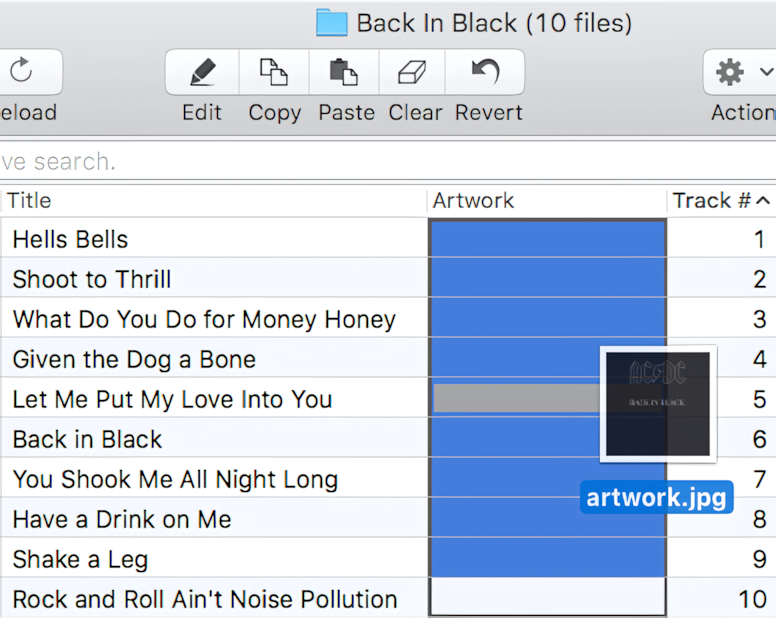 Drag and Drop an image to create album artwork in Tag Editor for Mac