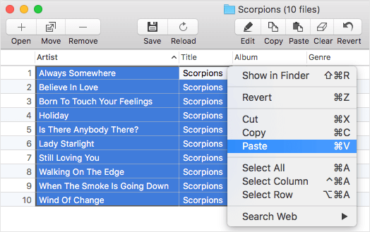 How to paste tag values in batch in Tag Editor for Mac