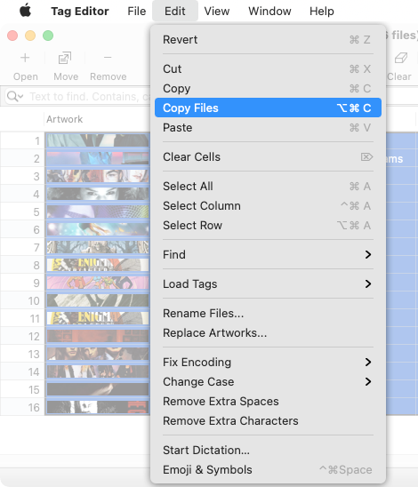 How to copy references to audio files in Tag Editor for Mac