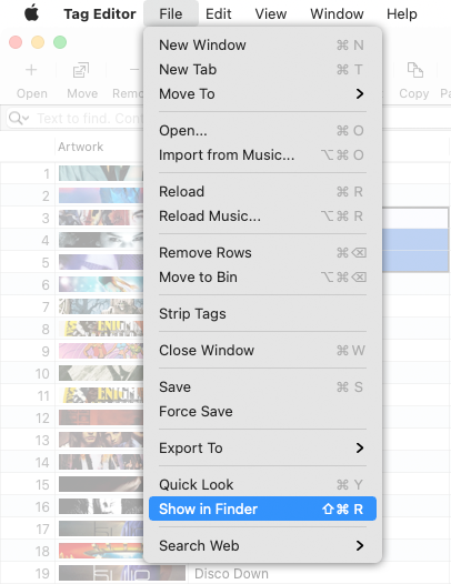 Show in Finder via File menu