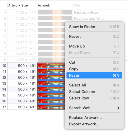 How to paste the new Artwork to the Tag Editor