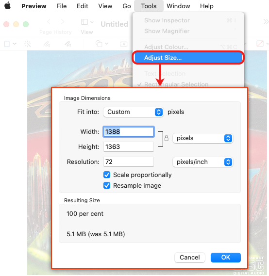 How to resize the MP3 Artwork in Preview.app