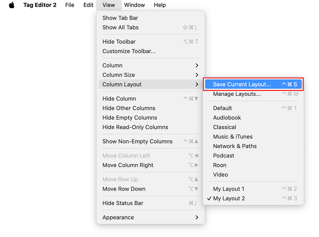 Tag Editor for Mac - SAVE CURRENT LAYOUT