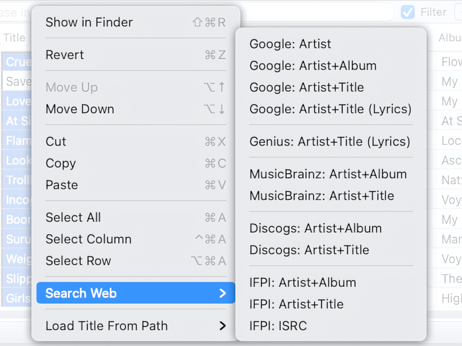Search Web for Cover Arts command in Tag Editor for Mac
