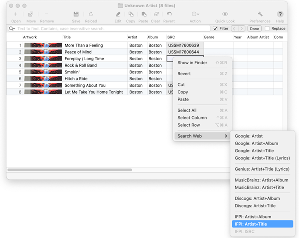Tag Editor for Mac - Getting missing ISRC via File / Search Web