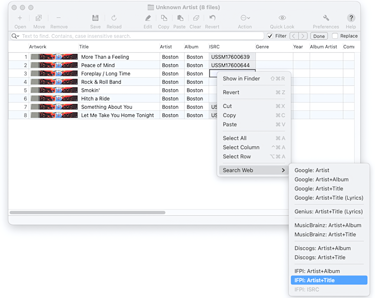Tag Editor for Mac - Getting missing ISRC via File / Search Web
